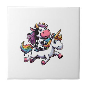 Cow Riding Unicorn Boys Girls Men Women Kids Teens Ceramic Tile