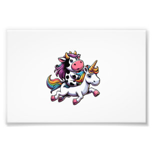 Cow Riding Unicorn Boys Girls Men Women Kids Teens Photo Print