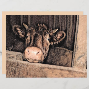 Cow Rustic Vintage Sketch Art Country Barn Farm