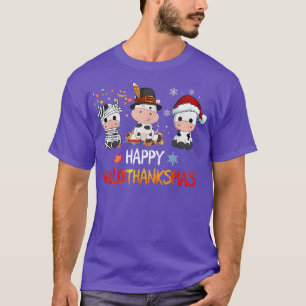 Cow Santa Happy Hallothanksmas Costume Thanksgivin T-Shirt