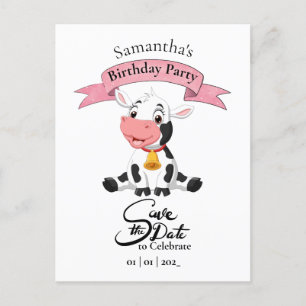 Cow Save the Date Birthday Girl Postcard