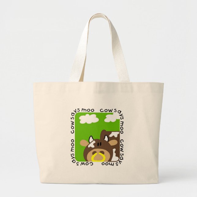 Cow Says Moo Tshirts and Gifts Large Tote Bag (Front)