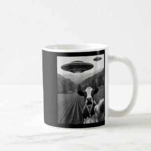 Cow Selfie with Alien UFO Funny Cow Farmer Men Coffee Mug