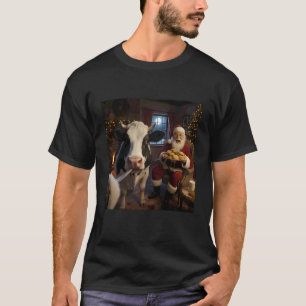 Cow Selfie with Santa Claus Funny Christmas Meme T-Shirt