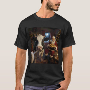 Cow Selfie with Santa Claus Funny Christmas Meme T-Shirt