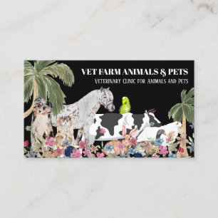 Cow Sheep Dog Cat Bird Rabbit Duck Palm Black Business Card