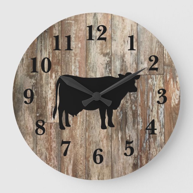 Cow Silhouette Farmhouse Shiplap Rustic Decor  Large Clock (Front)