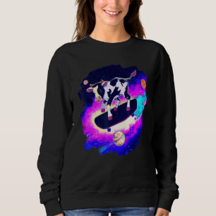Cow Skateboarding in Outer Space Retro Vintage Ska Sweatshirt