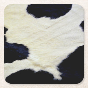 Cow Skin Fur Texture Black and White Customise Square Paper Coaster