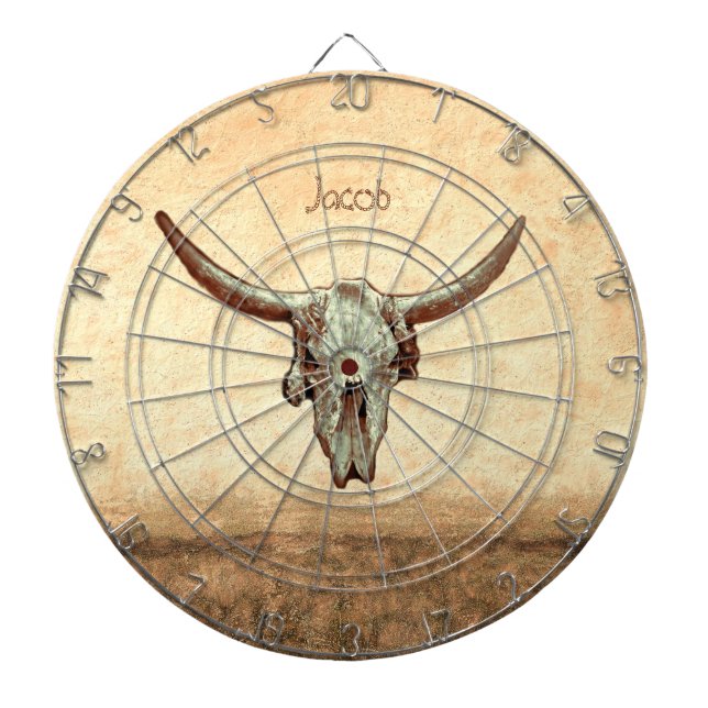 Cow Skull Brown Western Country Rustic Style Dartboard (Front)