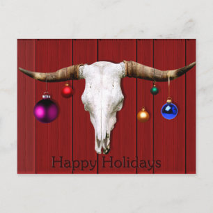 Cow Skull Christmas Ornaments Red Barn Happy Hol Holiday Postcard