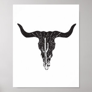 Cow Skull Desert Cactus Boho Longhorn South Wester Poster