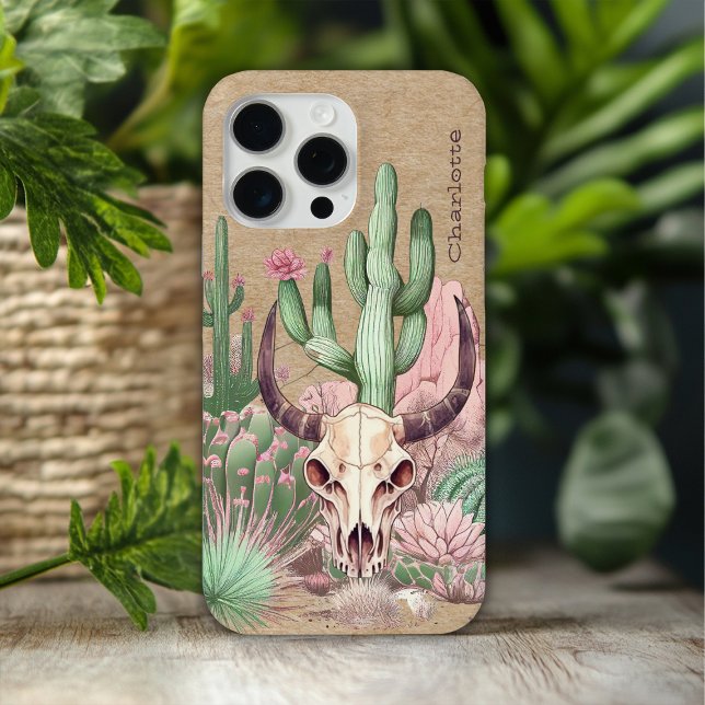 Cow Skull Desert Floral Cactus Personalised Name Case-Mate iPhone Case (Creator Uploaded)