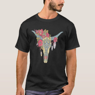 Cow Skull For Women Sugar Flowers Roses Helloween T-Shirt
