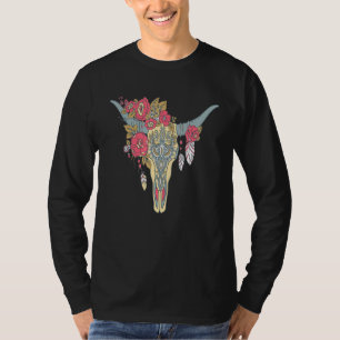 Cow Skull For Women Sugar Flowers Roses Helloween T-Shirt