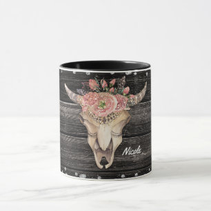 Cow Skull Rustic Glitter Glam Personalised Boho Mug
