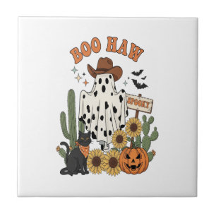 Cow Spot Ghost Western-Funny Halloween Ceramic Tile