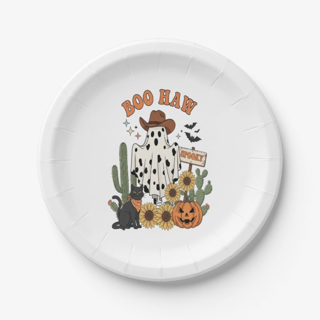 Cow Spot Ghost Western-Funny Halloween Paper Plate (Front)