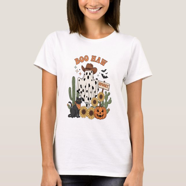 Cow Spot Ghost Western-Funny Halloween T-Shirt (Front)