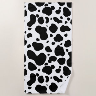 Cow Spots Pattern Black and White Animal Print Beach Towel