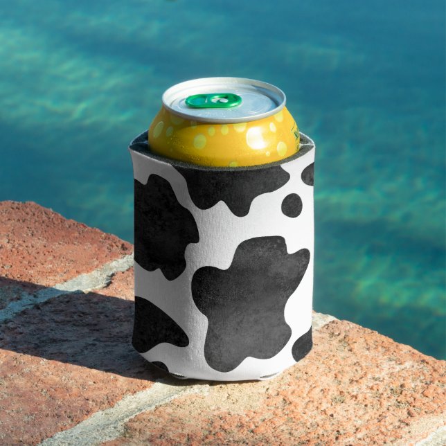 Cow Spots Pattern Black and White Animal Print Can Cooler (In Situ Pool)
