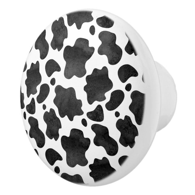 Cow Spots Pattern Black and White Animal Print Ceramic Knob (Right)