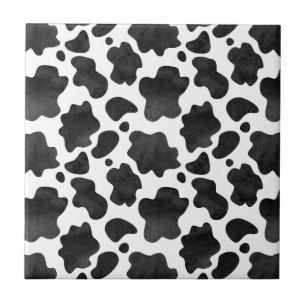 Cow Spots Pattern Black and White Animal Print Ceramic Tile