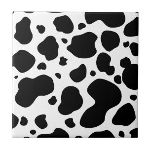 Cow Spots Pattern Black and White Animal Print Ceramic Tile