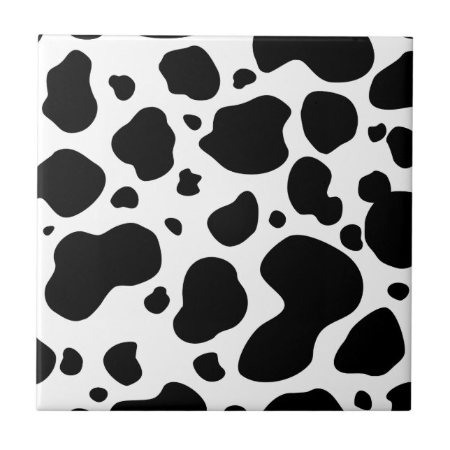 Cow Spots Pattern Black and White Animal Print Ceramic Tile (Front)