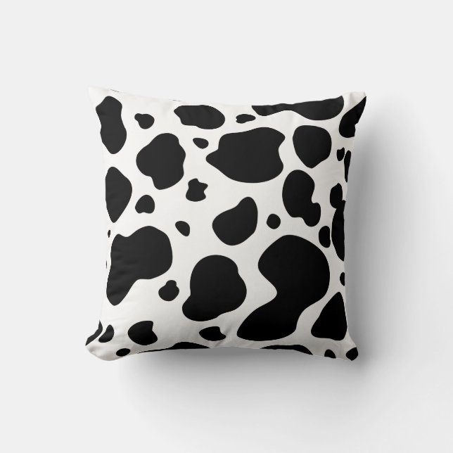 Cow Spots Pattern Black and White Animal Print Cushion (Front)