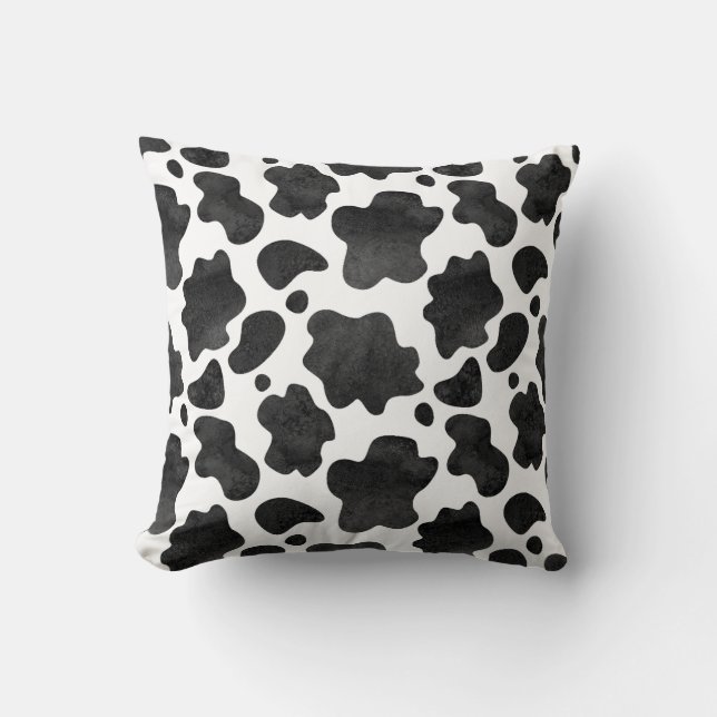 Cow Spots Pattern Black and White Animal Print Cushion (Front)