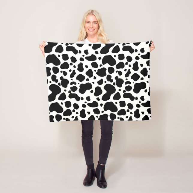 Cow Spots Pattern Black and White Animal Print Fleece Blanket (In Situ)