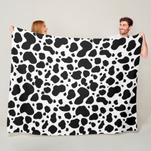 Cow Spots Pattern Black and White Animal Print Fleece Blanket