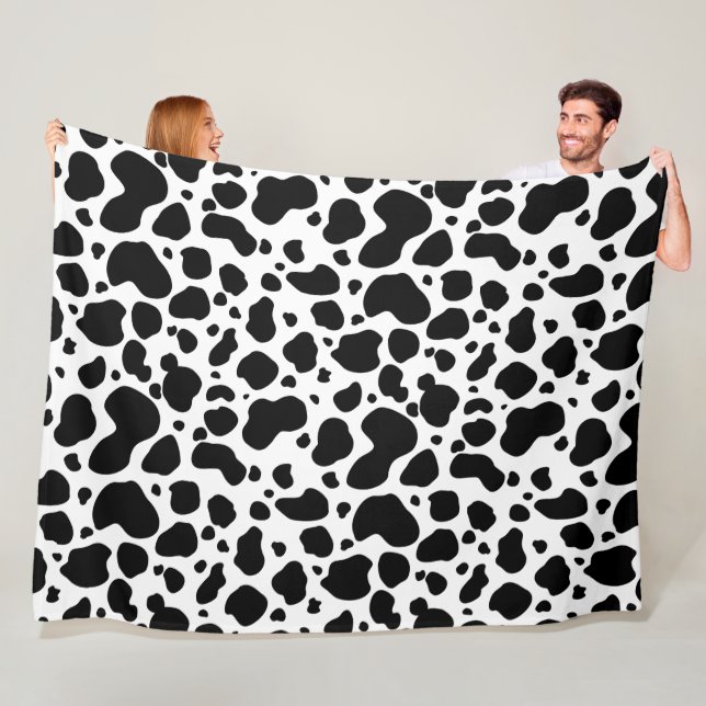 Cow Spots Pattern Black and White Animal Print Fleece Blanket (In Situ)