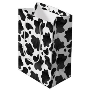 Cow Spots Pattern Black and White Animal Print Medium Gift Bag