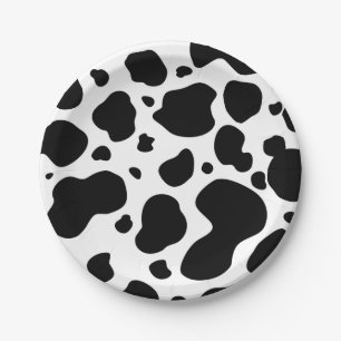Cow Spots Pattern Black and White Animal Print Paper Plate