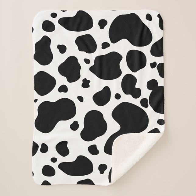 Cow Spots Pattern Black and White Animal Print Sherpa Blanket (Front)