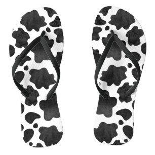 Cow Spots Pattern Black and White Animal Print Thongs