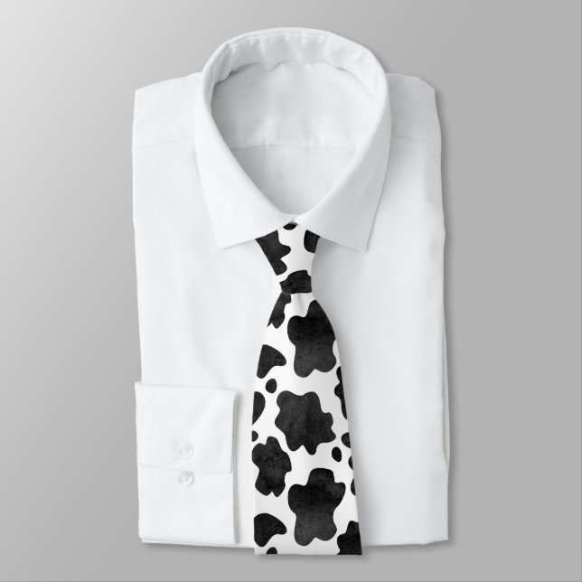 Cow Spots Pattern Black and White Animal Print  Tie (Tied)