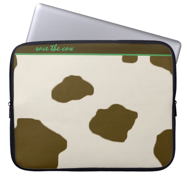 Cow Spots SAVE THE COW brown Laptop Sleeve (Front)