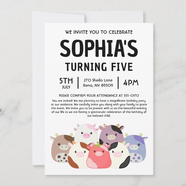 Cow Squishmallow Birthday Party Invitation (Front)