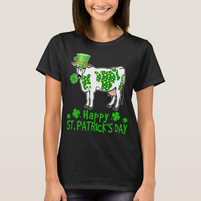 Cow St Patricks Day Shirt, Lucky Farmer Family T-Shirt (Front)