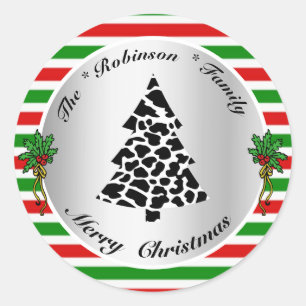 Cow Stains Xmas Tree Red and Green Stripes Humour Classic Round Sticker