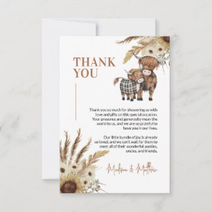 Cow Sunflower Farm Baby Shower Thank You Card