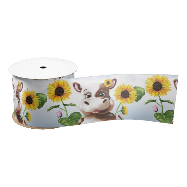 Cow Sunflower Farm Satin Ribbon (Spool)