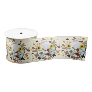 Cow Sunflower Farm Satin Ribbon