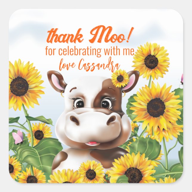Cow Sunflower Funny Farm Square Sticker (Front)