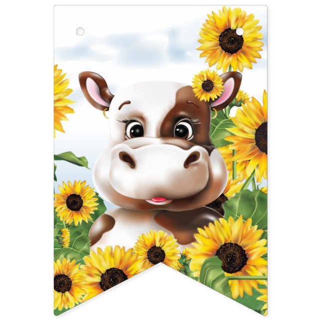 Cow Sunflower Happy Birthday Bunting (First Flag)