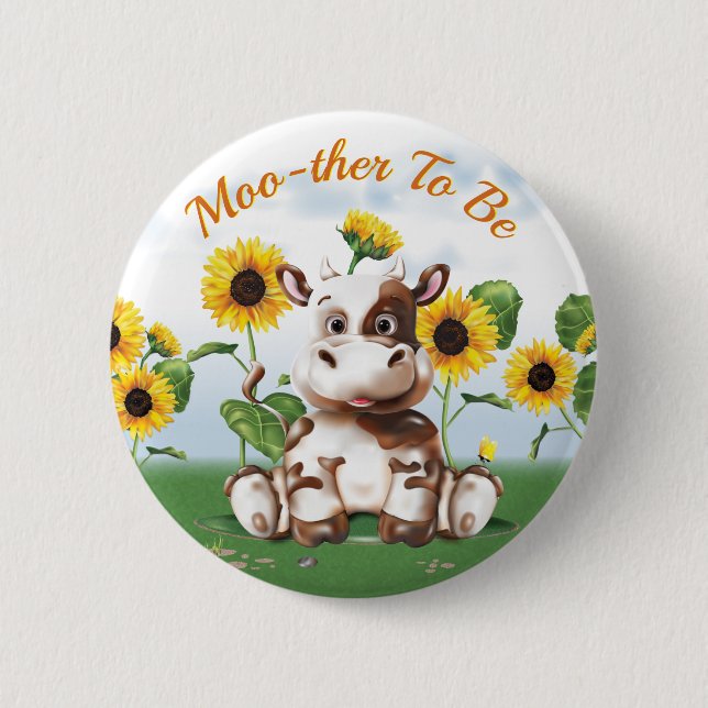 Cow Sunflower Mother To Be 6 Cm Round Badge (Front)