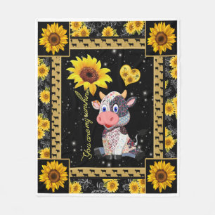 Cow Sunflower You Are My Sunshine Fleece Blanket